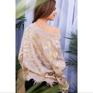 🆕 Rose Smoke Leopard Metallic Frayed Sweater